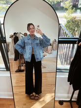 Load image into Gallery viewer, mirror selfie of model wearing the talk of the town jacket.