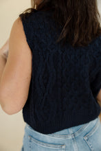 Load image into Gallery viewer, detail view of model wearing the in season sweater tank. model has the sweater paired with a pair of medium wash denim.