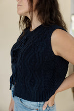 Load image into Gallery viewer, side view of model wearing the in season sweater tank. model has the sweater paired with a pair of medium wash denim.