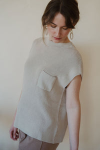 side view of model wearing the used to be set in the color taupe/mocha.