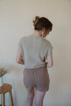 Load image into Gallery viewer, back view of model wearing the used to be set in the color taupe/mocha.