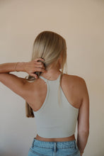 Load image into Gallery viewer, back view of model wearing the these days top in the color chalk. model has the top paired with the dakota denim shorts.