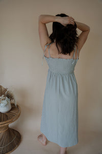 back view of model wearing the starting over dress