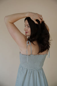 back view of model wearing the starting over dress