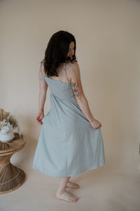 back view of model wearing the starting over dress