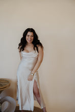 Load image into Gallery viewer, front view of model wearing the wherever I&#39;m with you maxi. model has the dress paired with the MK necklace and the magnolia earrings.