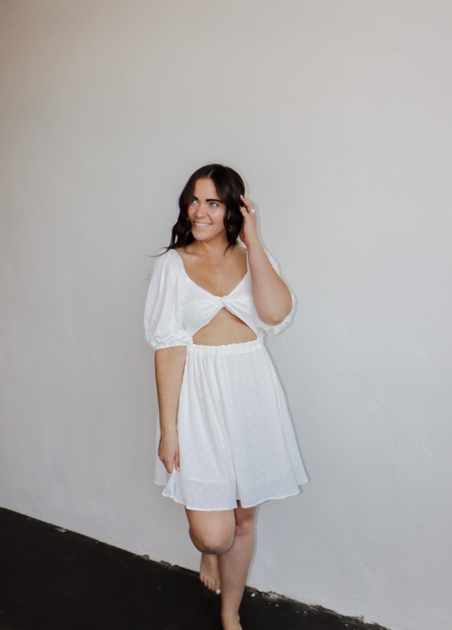 model wearing the just a dream dress.